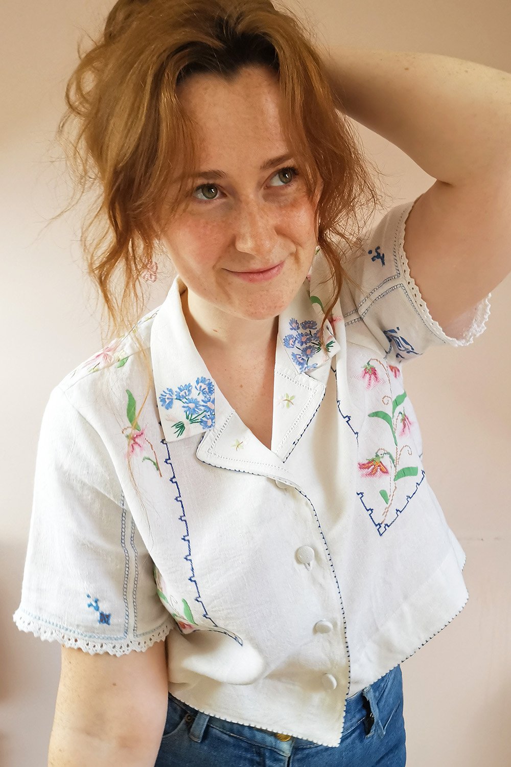 Pretty Floral Embroidered Patchwork Vintage Style Shirt Pretty Floral Embroidered Patchwork Vintage Style Shirt